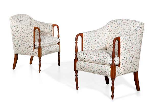 Appraisal: A pair of Federal style inlaid mahogany armchairs A pair