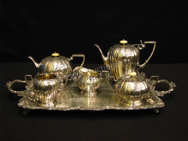 Appraisal: Meridian Silverplate Coffee Tea Service including tray coffee pot tall