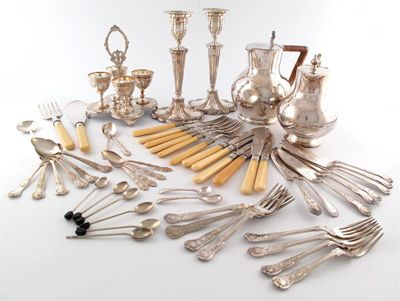 Appraisal: A mixed lot of electroplated items comprising a pair of