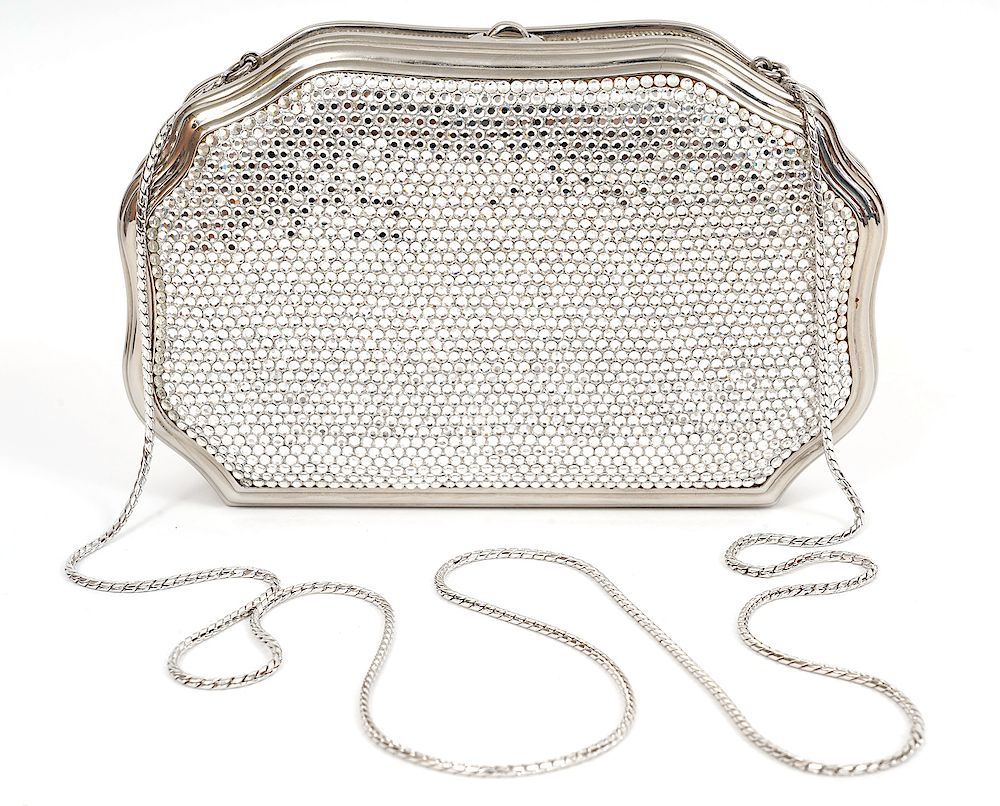 Appraisal: Judith Leiber Silver Crystal Minaudi re Bag Judith Leiber Silver