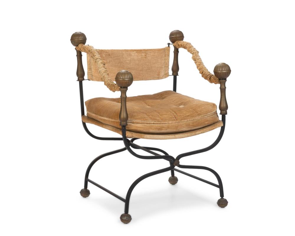 Appraisal: An Italian Savonarola-style chair th century The brass and iron