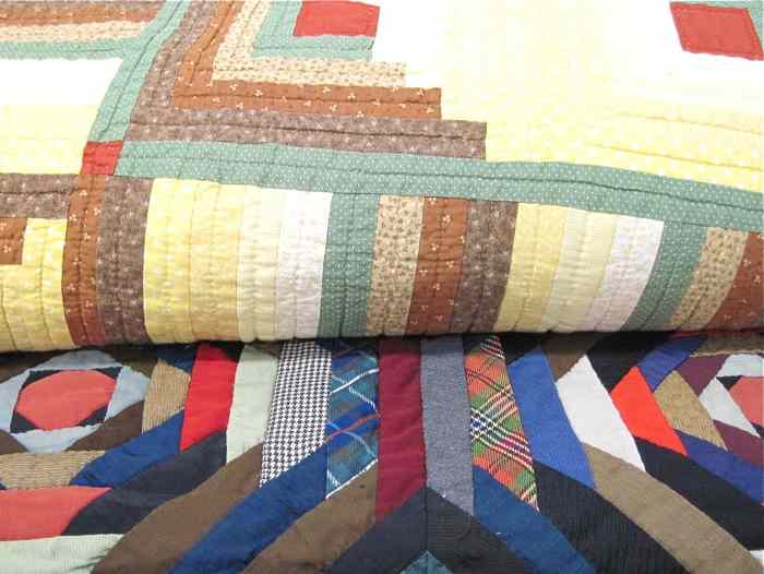 Appraisal: TWO AMERICAN PATCHWORK QUILTS hand stitched each variations of Log