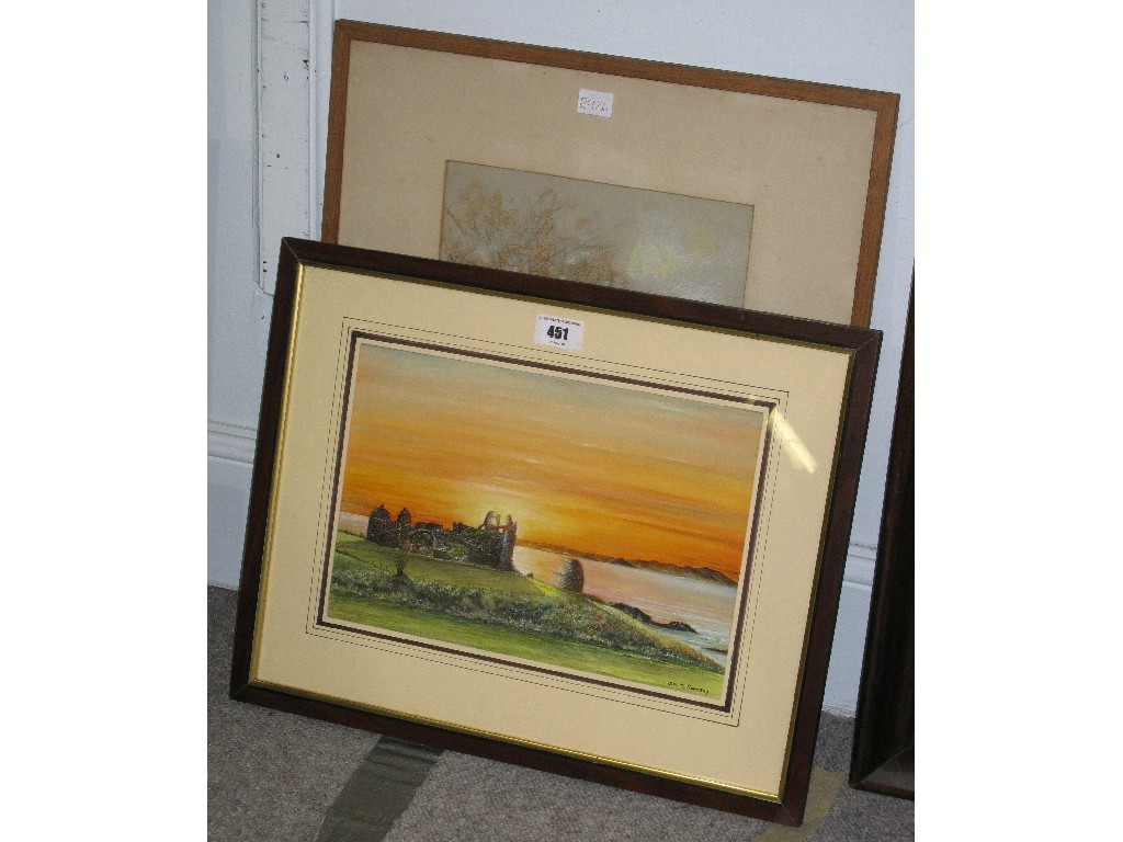 Appraisal: Lot comprising a watercolour 'Dunure Castle' signed JND Ramsay and