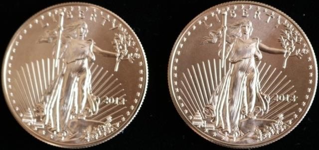 Appraisal: TWO GOLD EAGLE WALKING LIBERTY COINS OZT EACH UNC