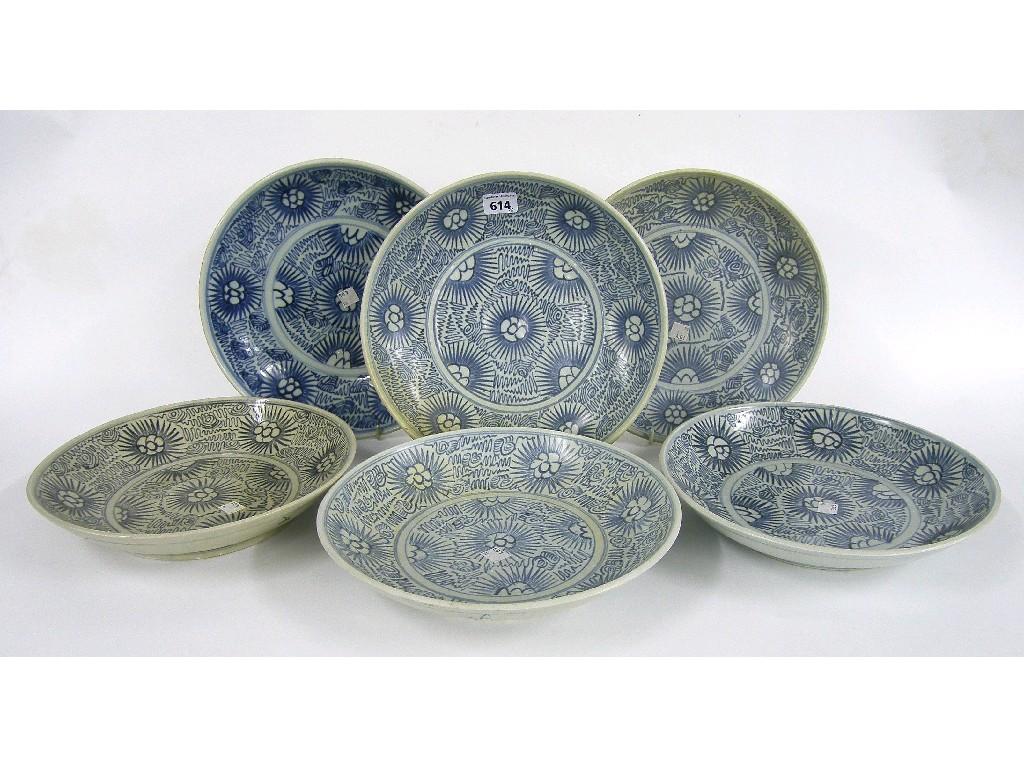 Appraisal: Six Diana Cargo 'Star Burst' blue and white circular dishes