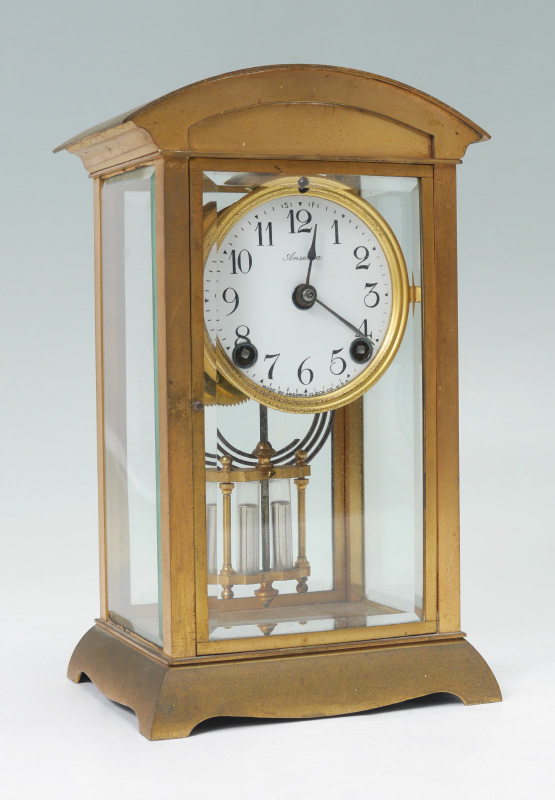 Appraisal: ANSONIA CRYSTAL REGULATOR MANTLE CLOCK Domed brass top beveled glass