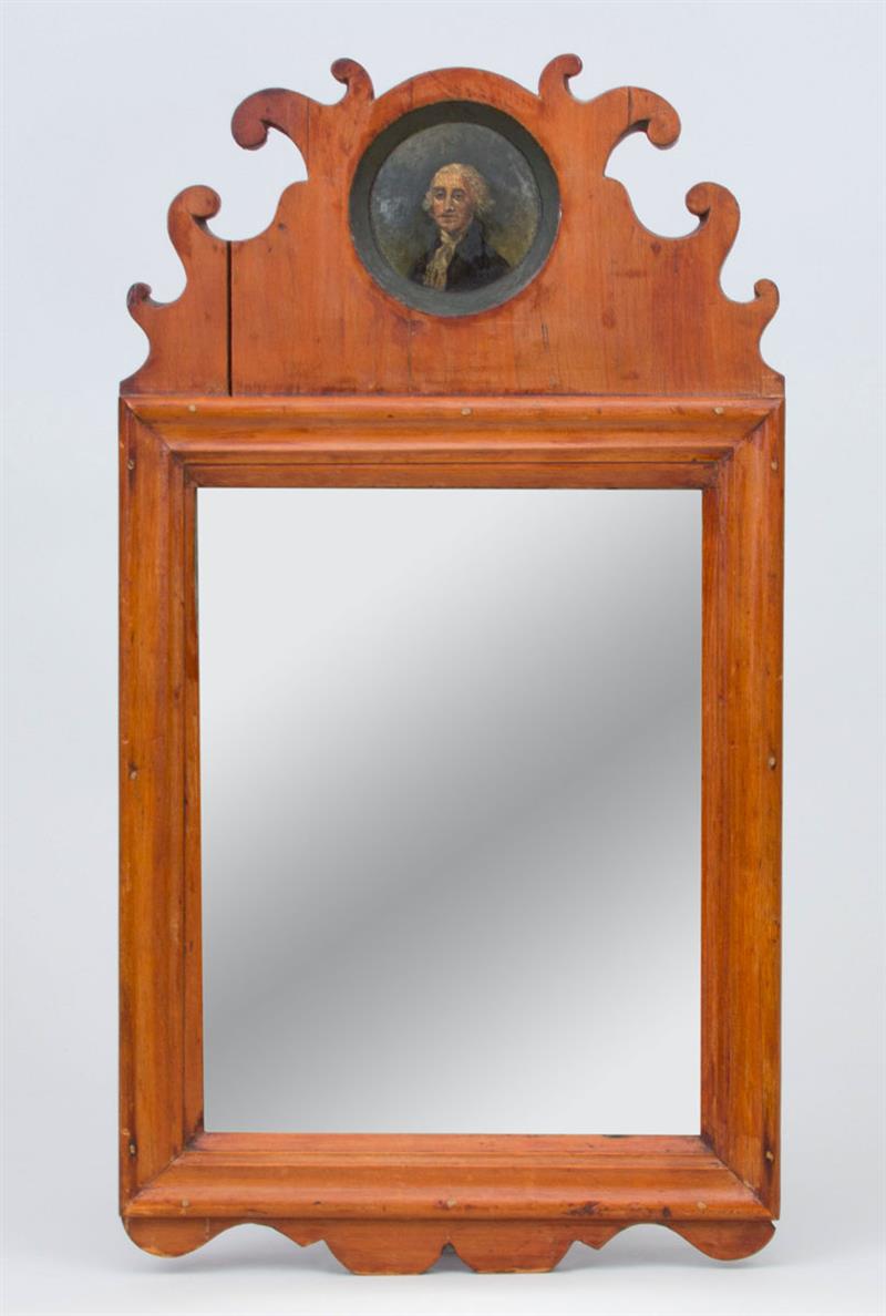 Appraisal: AMERICAN CHIPPENDALE PINE SMALL MIRROR With a portrait rondel of