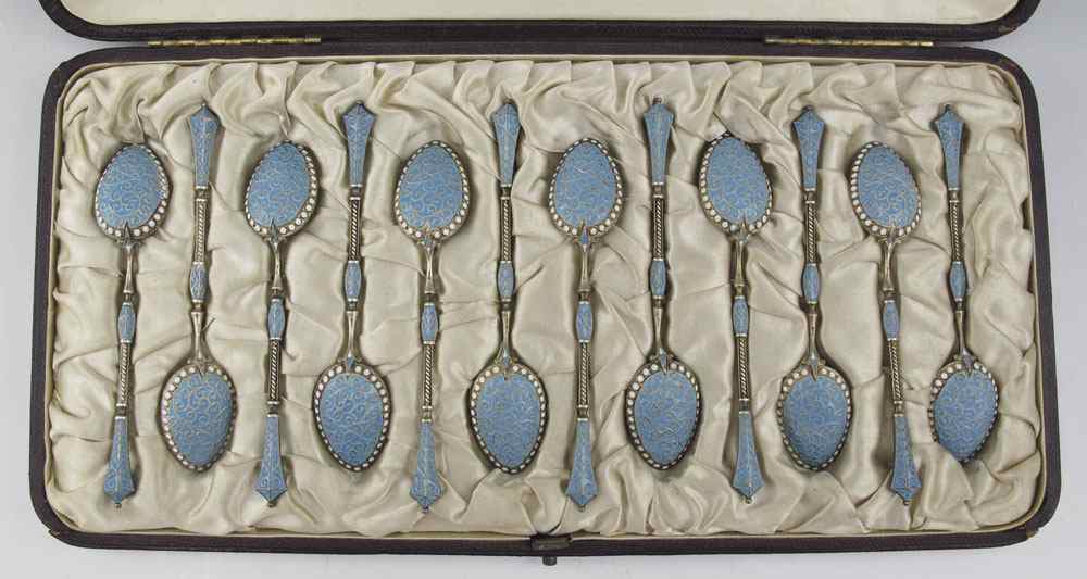 Appraisal: ENAMELED SPOONS MADE FOR TIFFANY Set of demitasse spoons hallmark