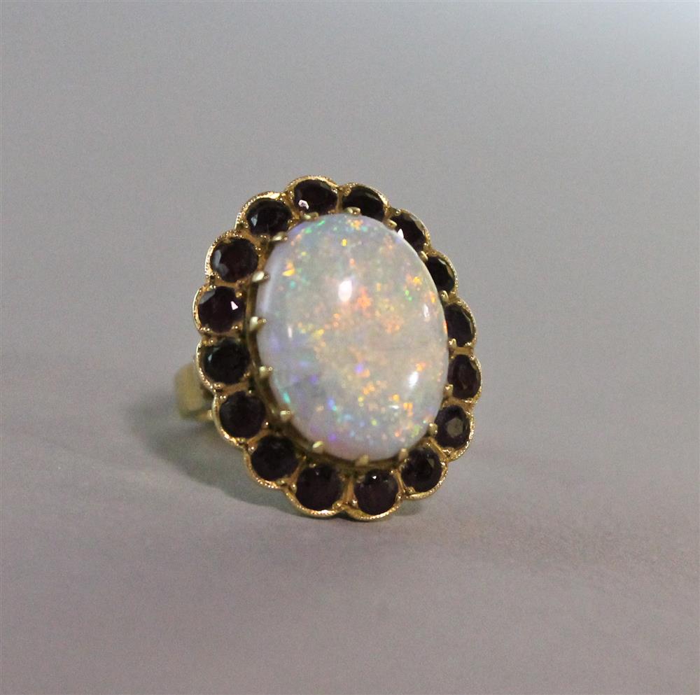 Appraisal: LADY'S LARGE OPAL CABOCHON RING k yellow gold ring with