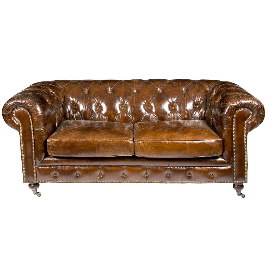 Appraisal: Pair of Brown Leather Tufted Chesterfield Sofas