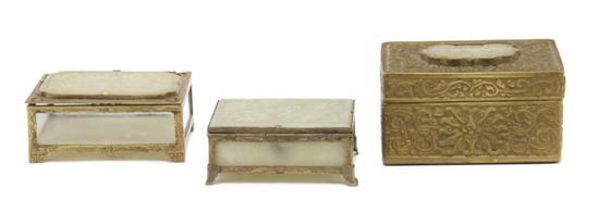 Appraisal: A Group of Three Jade Inset Boxes of metal and