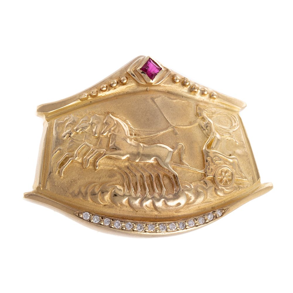 Appraisal: A Ruby Diamond Athena's Chariot Brooch in K K yellow