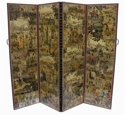 Appraisal: A Victorian four fold decoupage screen with cast gilt brass