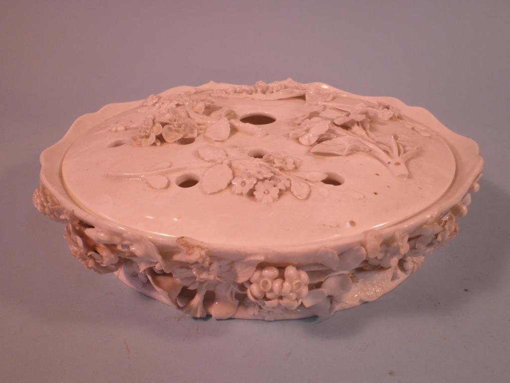 Appraisal: A thC Belleek type porcelain pot pourri basket with flower