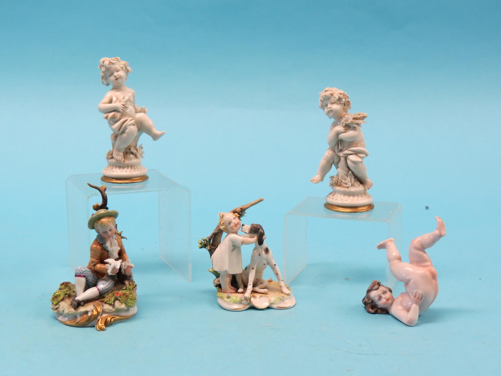 Appraisal: A pair of Capo Di Monte cherub figures and three