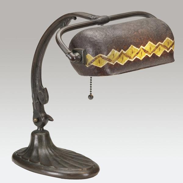 Appraisal: HANDEL Desk lamp with brown Mosserine shade on adjustable bronzed