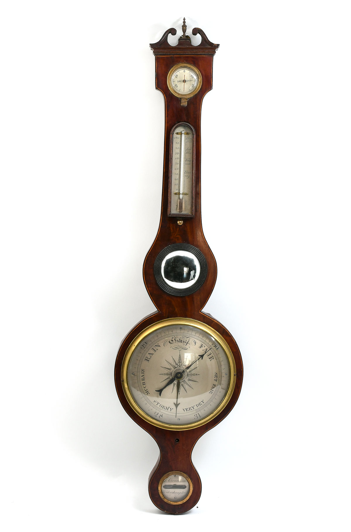 Appraisal: J CREMONINI VICTORIAN WHEEL BAROMETER Signed J Cremonini Wolverhampton Rosewood