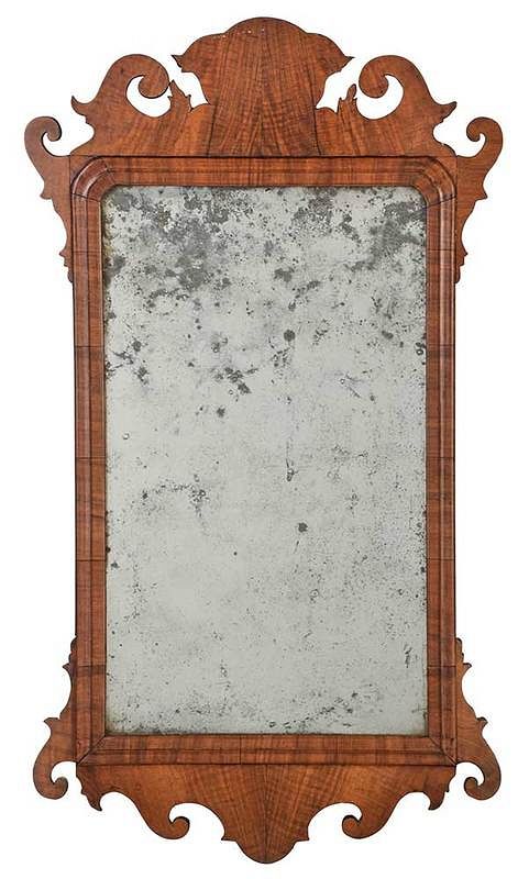 Appraisal: Chippendale Figured Bookmatched Walnut Mirror British or American th century