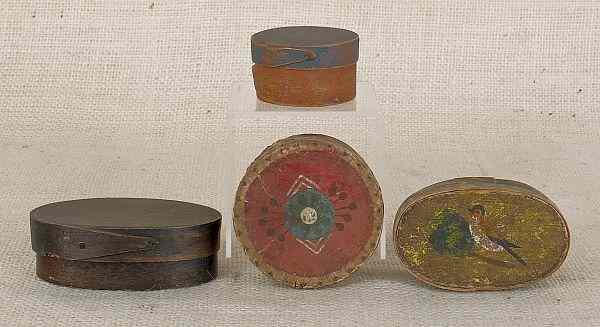 Appraisal: Three painted trinket boxes th c including one with bird