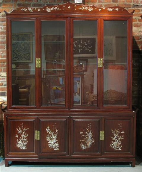 Appraisal: LARGE CHINESE MOTHER OF PEARL ROSEWOOD DISPLAY CABINET th century