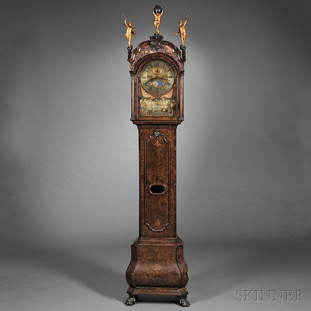 Appraisal: Andries Feenstra Burl Walnut Bombe Tall Clock Amsterdam c the