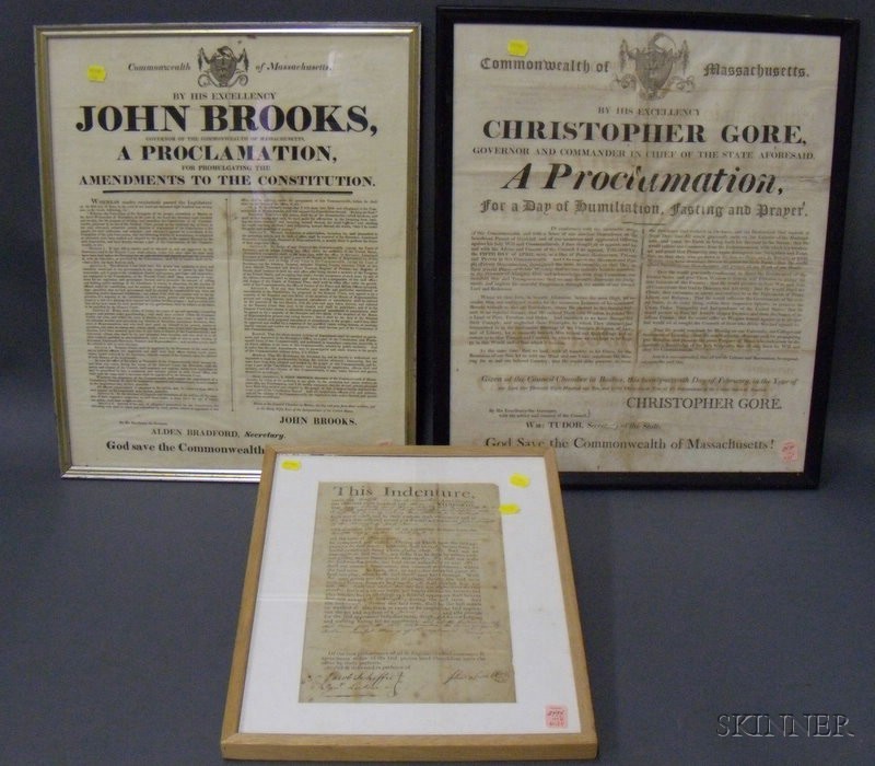 Appraisal: Eight Framed and Unframed th Century Broadsides and Documents comprising