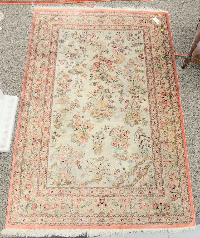 Appraisal: Silk Oriental throw rug ' x ' Silk Oriental throw