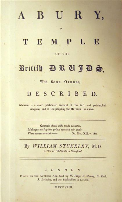 Appraisal: vol Stukeley William Abury a Temple of The British Druids