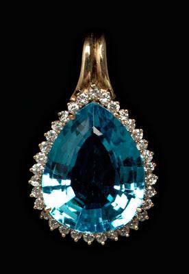 Appraisal: Blue topaz diamond pendant center pear shaped mixed-cut blue topaz