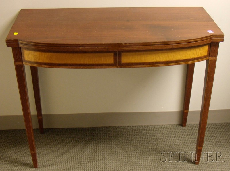 Appraisal: Federal-style Inlaid Mahogany and Tiger Maple Veneer Bowfront Card Table