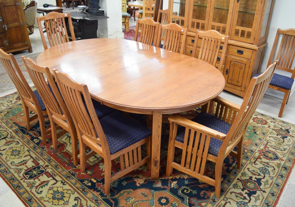 Appraisal: CUSTOM AMERICAN CRAFTSMAN-STYLE OAK DINING TABLE AND CHAIR SET Richardson