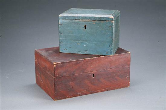 Appraisal: TWO PAINTED BOXES American th century pine Includes a red