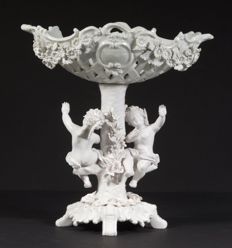 Appraisal: ITALIAN CERAMIC FIGURAL COMPOTE White Glazed Pottery Centerpiece Bowl with