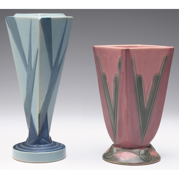 Appraisal: Roseville Futura vase footed triangular shape in light and dark