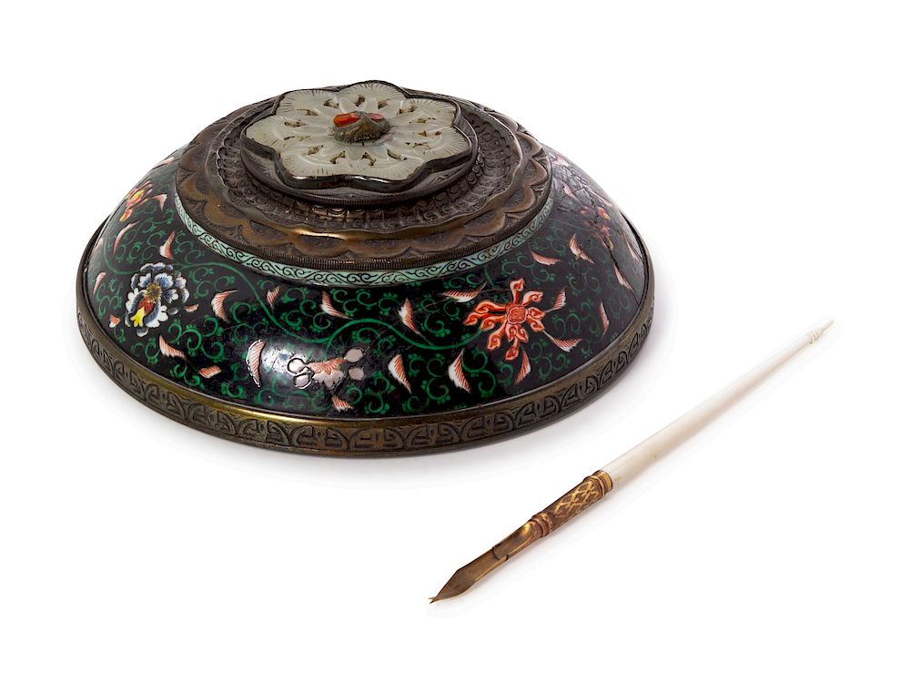 Appraisal: A Chinese Cloissonne Enamel Ink Well A Chinese Cloissonne Enamel