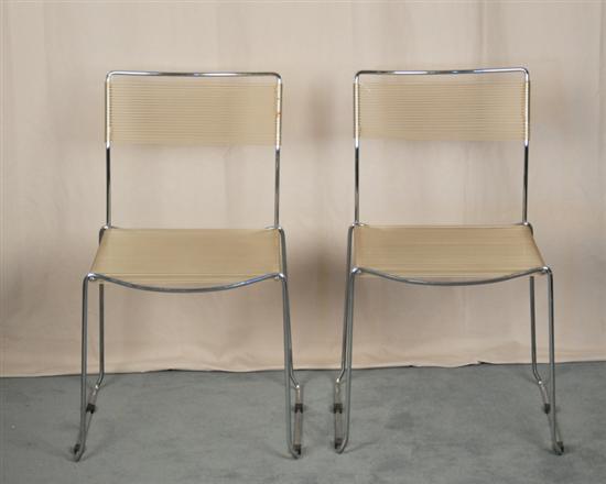 Appraisal: Bertoia-style Chrome Chairs with Lucite String stackable good condition c