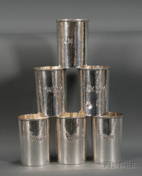 Appraisal: Six Clemens Friedell Tumblers Sterling silver Pasadena California - Handwrought