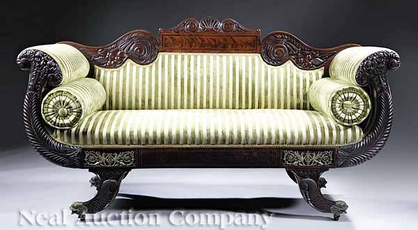 Appraisal: A Diminutive American Classical Bronze-Mounted and Carved Mahogany Sofa th