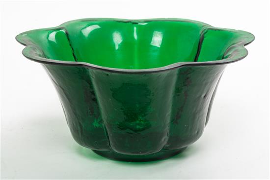 Appraisal: Sale Lot A Large Green Floriform Peking Glass Bowl Diameter