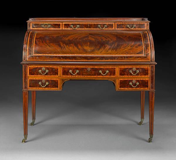 Appraisal: A Regency style inlaid mahogany cylinder desk Maple amp Co