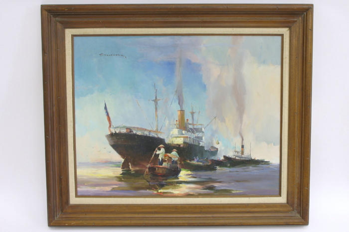 Appraisal: CHARLES STANFORD OIL ON CANVAS Two steamships with Chinese coolies