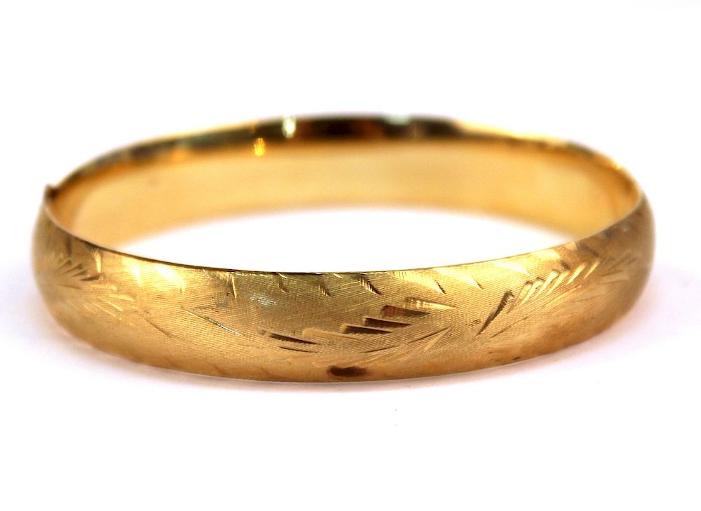 Appraisal: K Yellow Gold Engraved Bangle Bracelet K yellow gold engraved