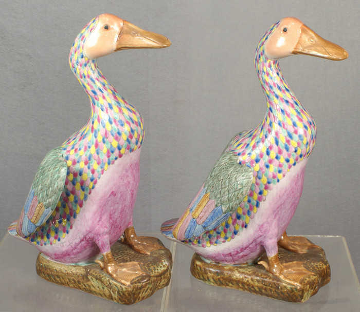 Appraisal: Chinese export porcelain Famille Rose pair of ducks h impressed