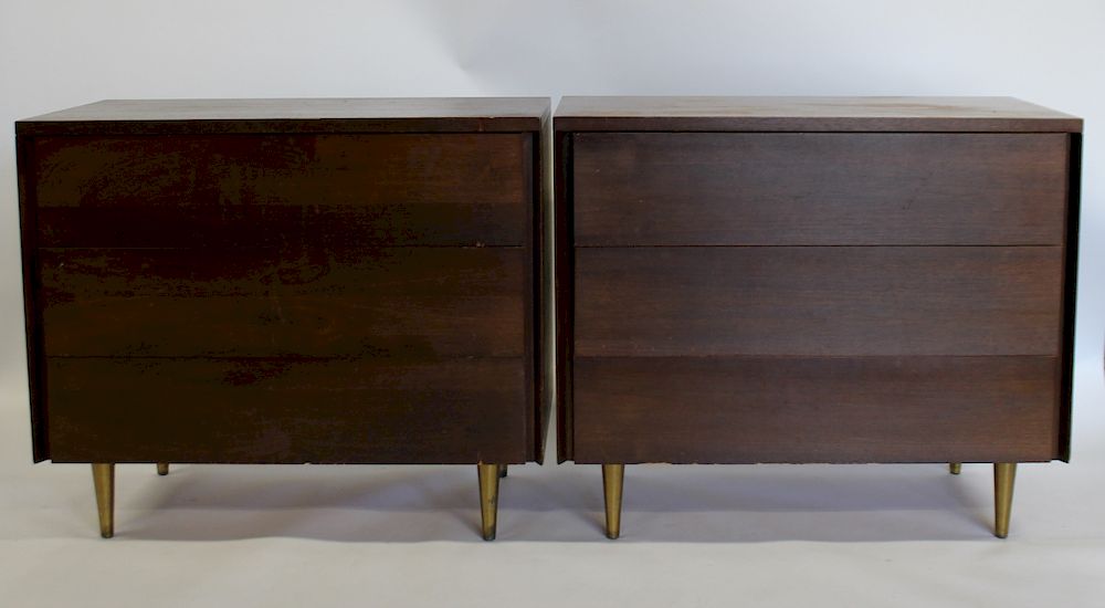 Appraisal: MIDCENTURY Pair of Drawer Chests Raised on Brass Feet From