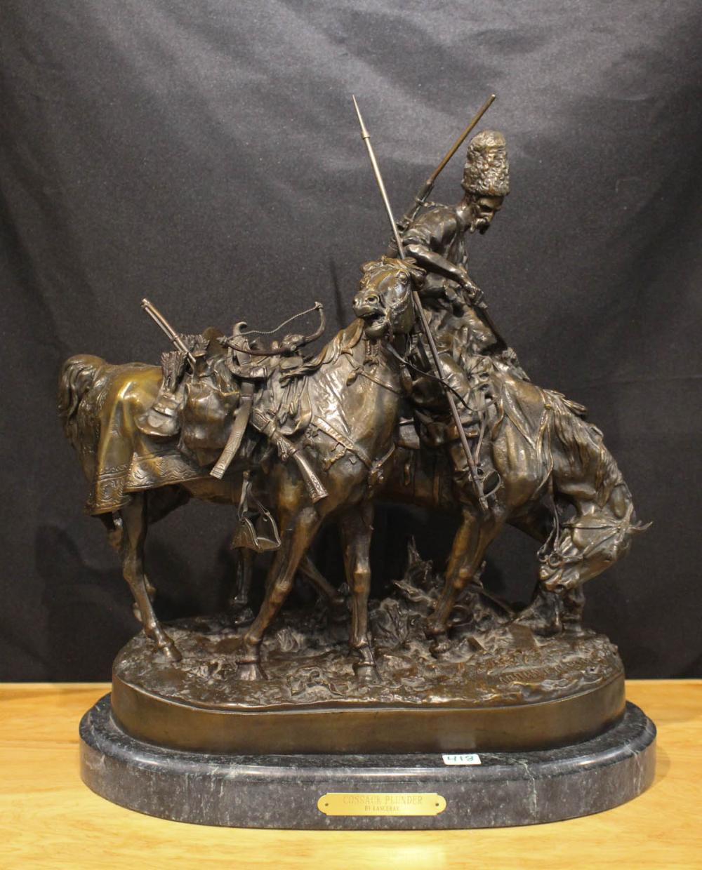 Appraisal: AFTER EUGENE LANCERAY Russia - bronze sculpture Cossack Plunder soldier