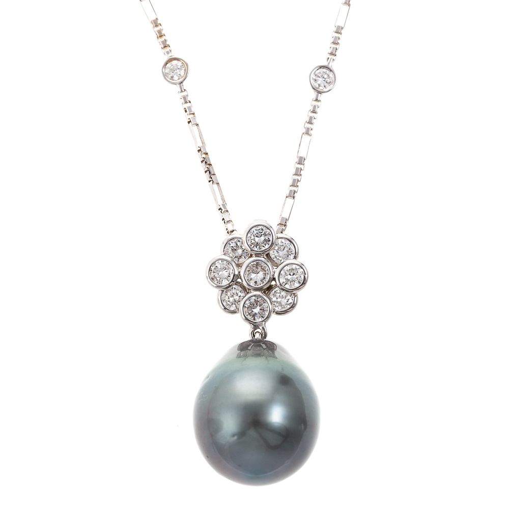 Appraisal: A K Very Fine Tahitian Pearl Diamond Pendant K white