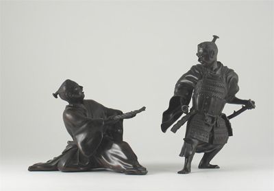 Appraisal: Two Japanese bronze figures one of a Samurai the other