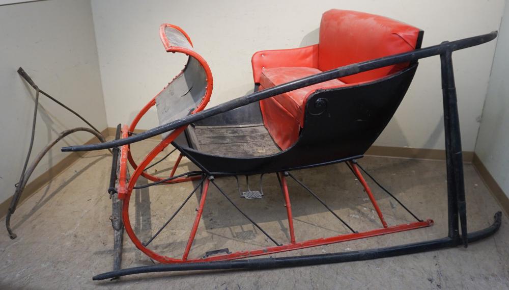 Appraisal: Black and Red Painted Wood and Iron Vinyl Seat Sleigh