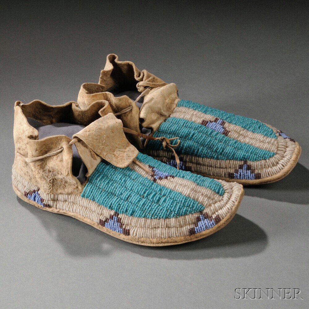 Appraisal: Pair of Lakota Beaded Hide Moccasins c last quarter th