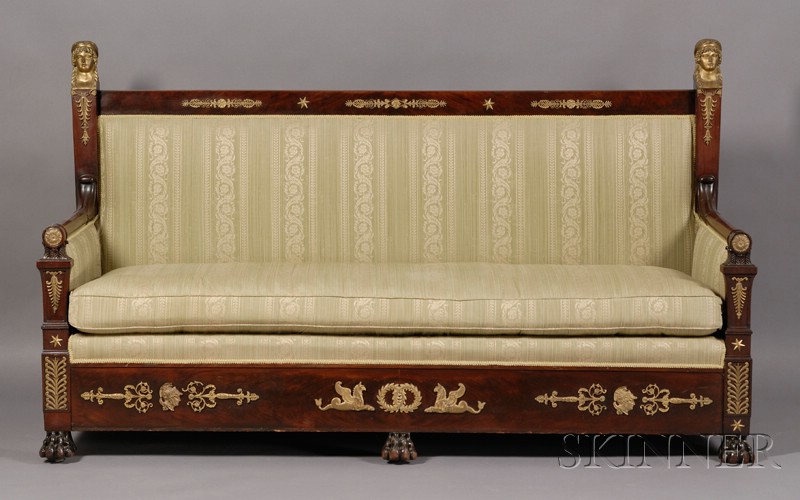 Appraisal: Empire Revival Ormolu-mounted and Part-ebonized Mahogany Sofa early th century